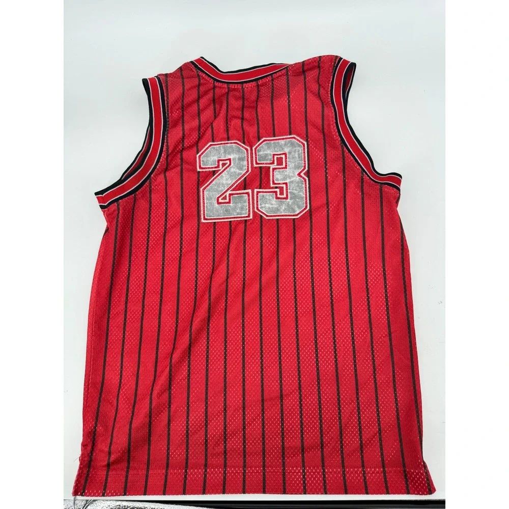 Jordan Y2K Basketball‎ Jersey Mens L Red Black Pinstripe 23 Jumpman Wings HOLE